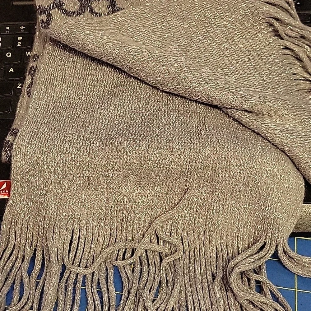 Gray Knit Scarf with Black Pattern 10 
